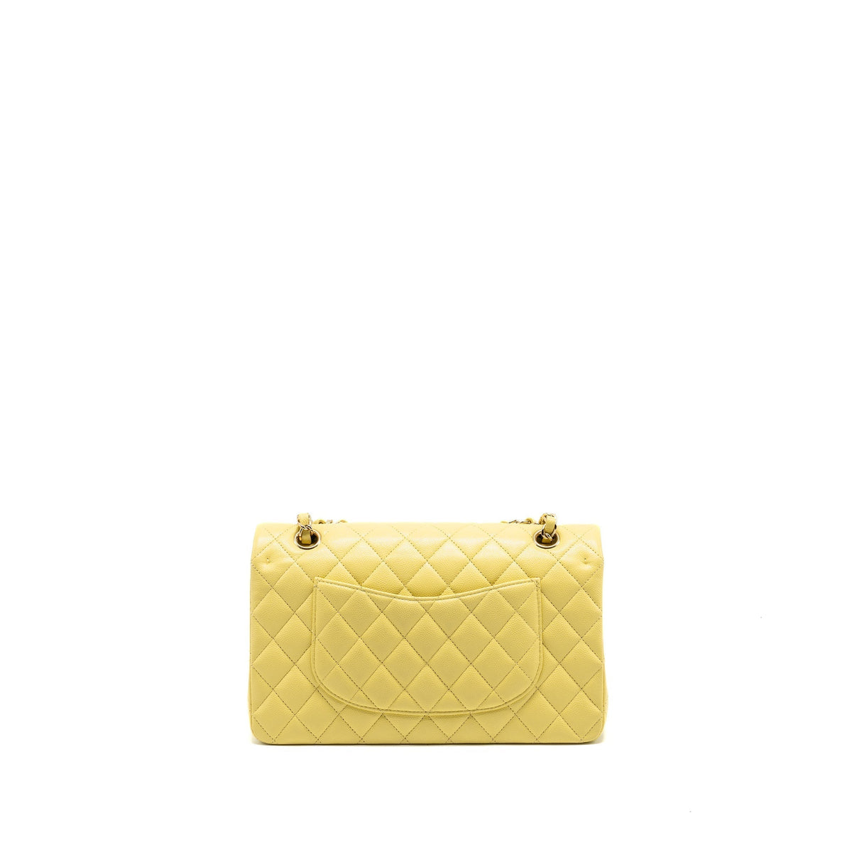 CHANEL MEDIUM CLASSIC DOUBLE FLAP BAG CAVIAR LIGHT YELLOW LGHW