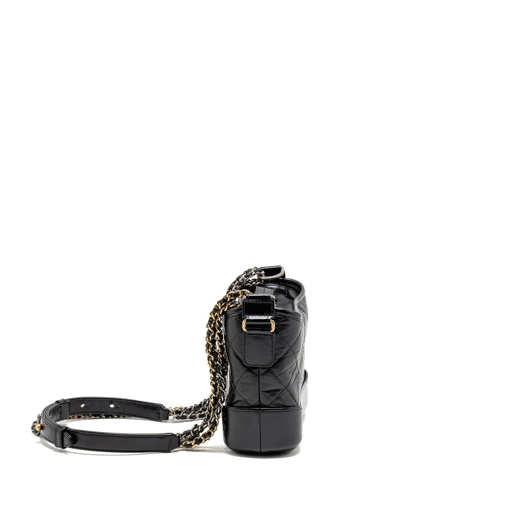 CHANEL SMALL GABRIELLE HOBO BAG WITH TOP HANDLE AGED CALFSKIN BLACK MULTICOLOURED HARDWARE