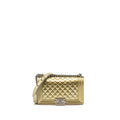 CHANEL MEDIUM BOY BAG PATENT LIGHT GOLD / SILVER SHW