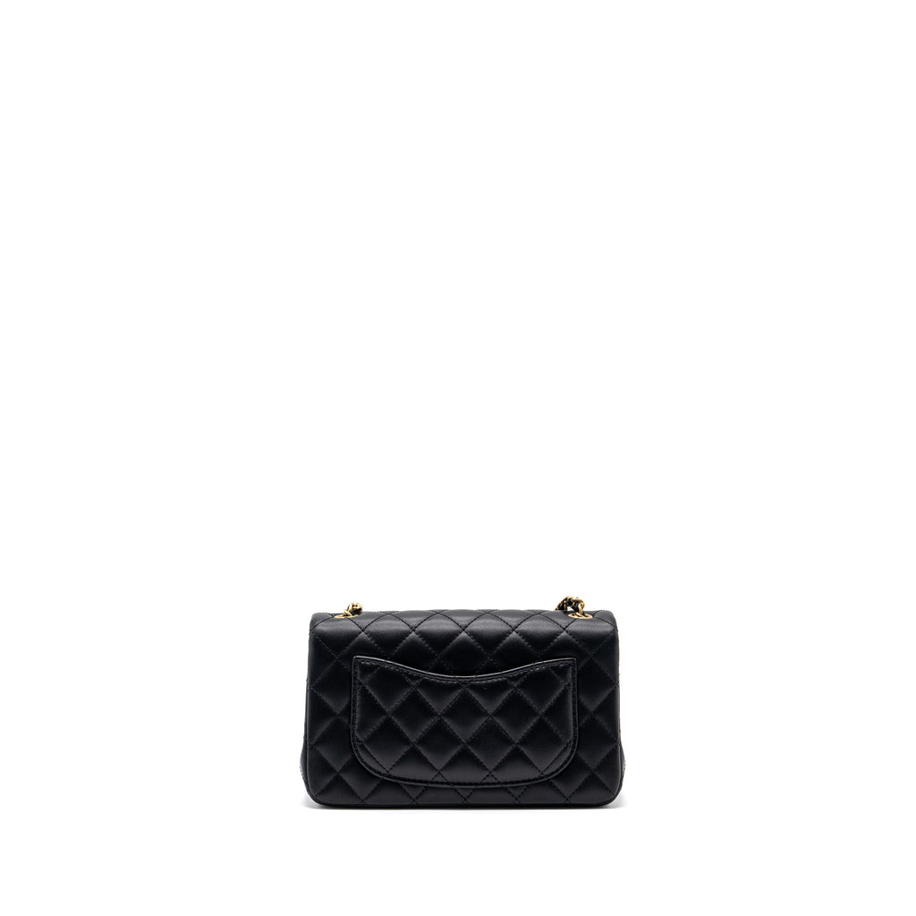 CHANEL PEARL CRUSH MINI RECTANGULAR LAMBSKIN BLACK BRUSHED GHW(MICROCHIP)