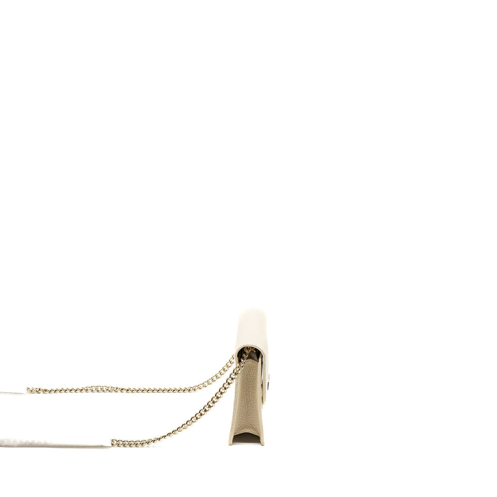 GUCCI INTERLOCKING G CROSSBODY CHAIN BAG WALLET LEATHER WHITE LGHW