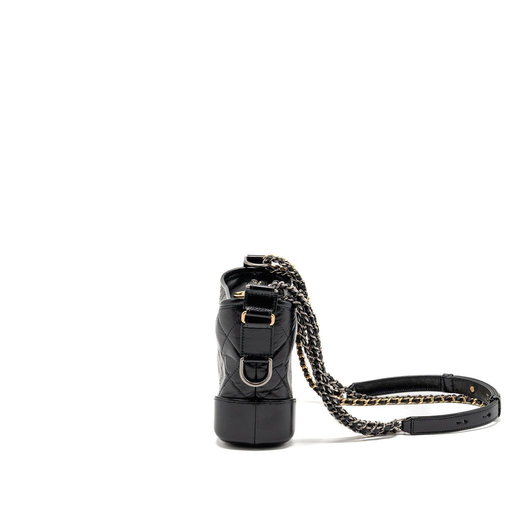 CHANEL SMALL GABRIELLE HOBO BAG WITH TOP HANDLE AGED CALFSKIN BLACK MULTICOLOURED HARDWARE