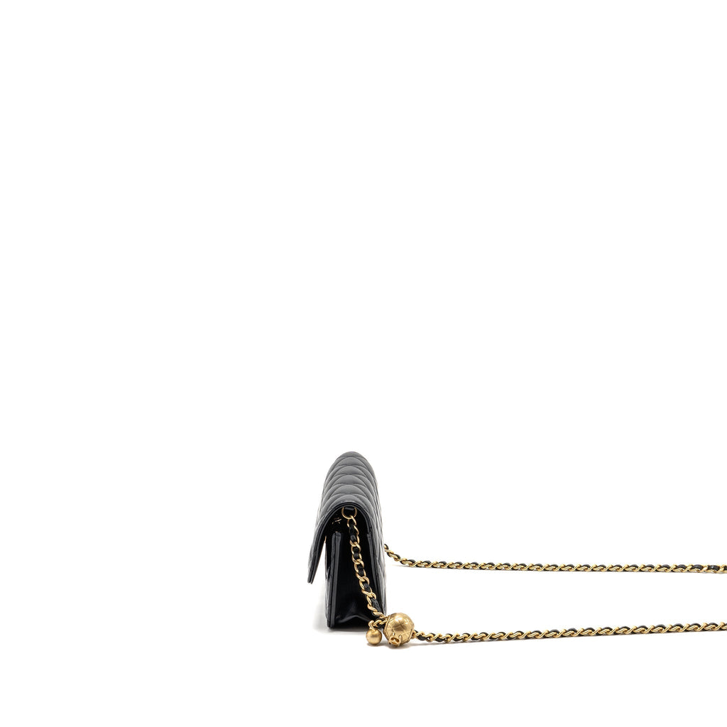 CHANEL PEARL CRUSH MINI FLAP WALLET ON CHAIN LAMBSKIN BLACK GHW (MICROCHIP)