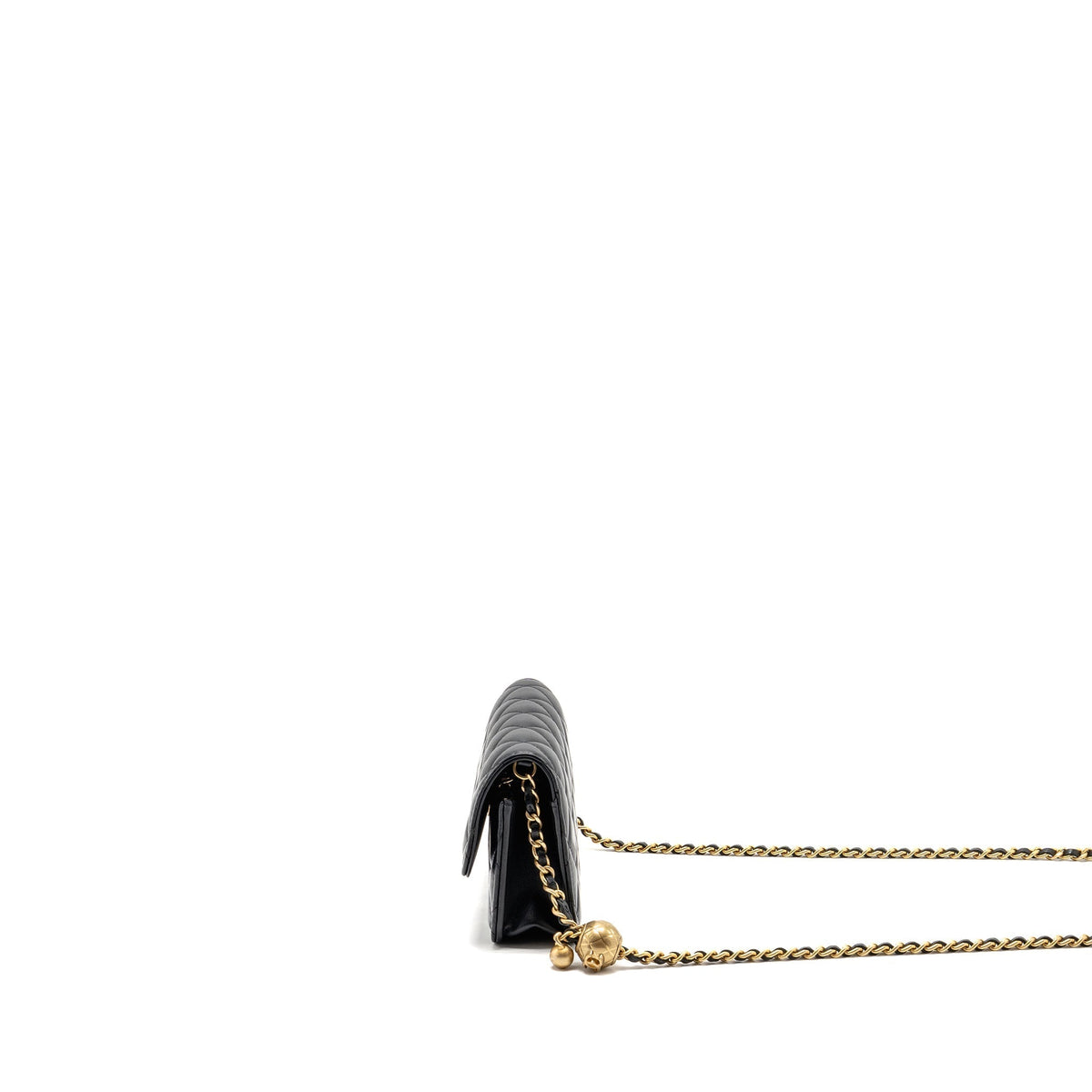 CHANEL PEARL CRUSH MINI FLAP WALLET ON CHAIN LAMBSKIN BLACK GHW (MICROCHIP)