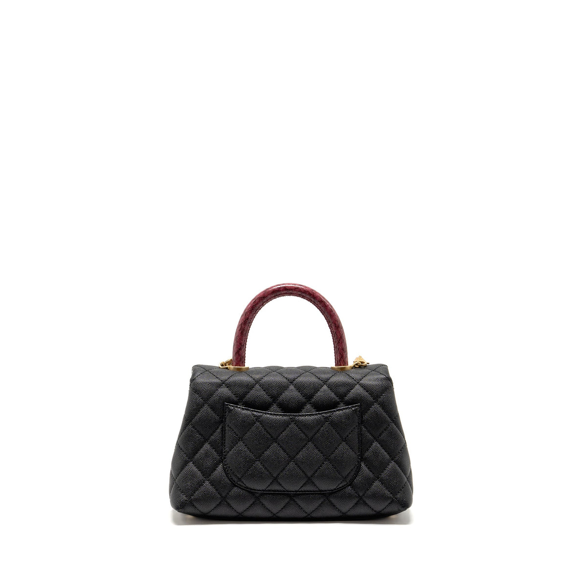 CHANEL SMALL COCO HANDLE WITH PYTHON HANDLE CAVIAR BLACK/BURGUNDY GHW