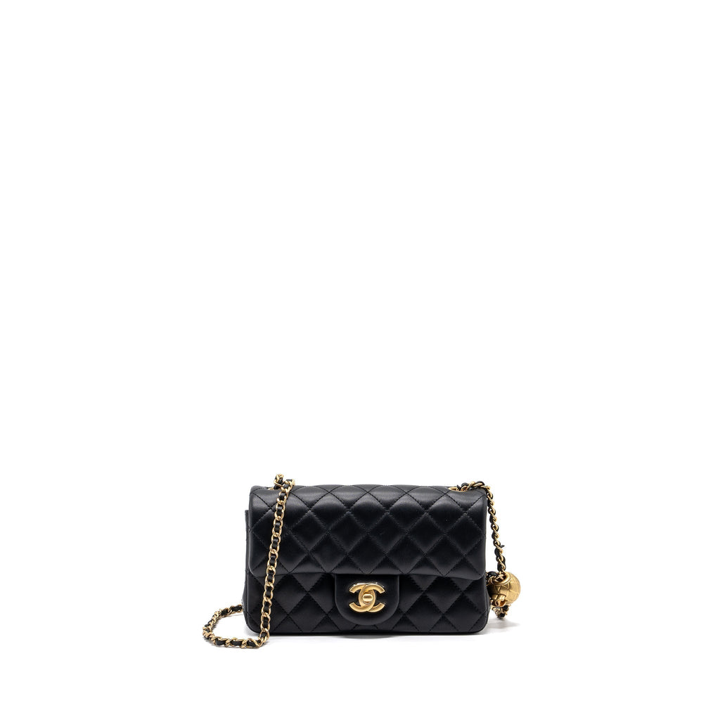 CHANEL PEARL CRUSH MINI RECTANGULAR LAMBSKIN BLACK BRUSHED GHW(MICROCHIP)