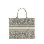 DIOR LARGE BOOK TOTE ECRU AND GREY TOILE DE JOUY EMBROIDERY