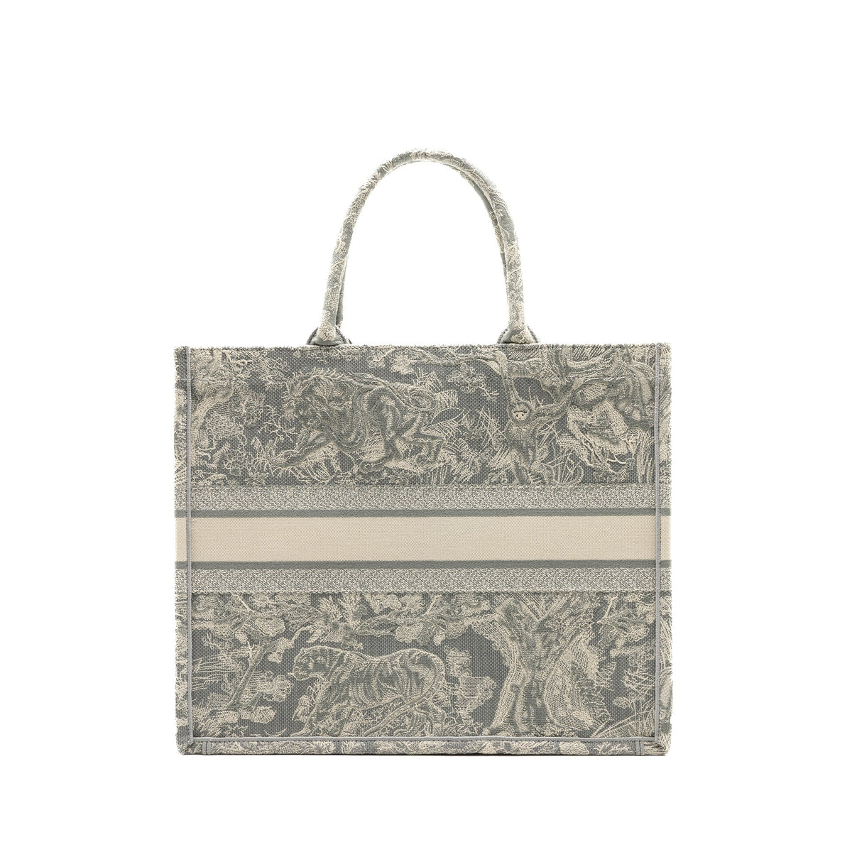 DIOR LARGE BOOK TOTE ECRU AND GREY TOILE DE JOUY EMBROIDERY