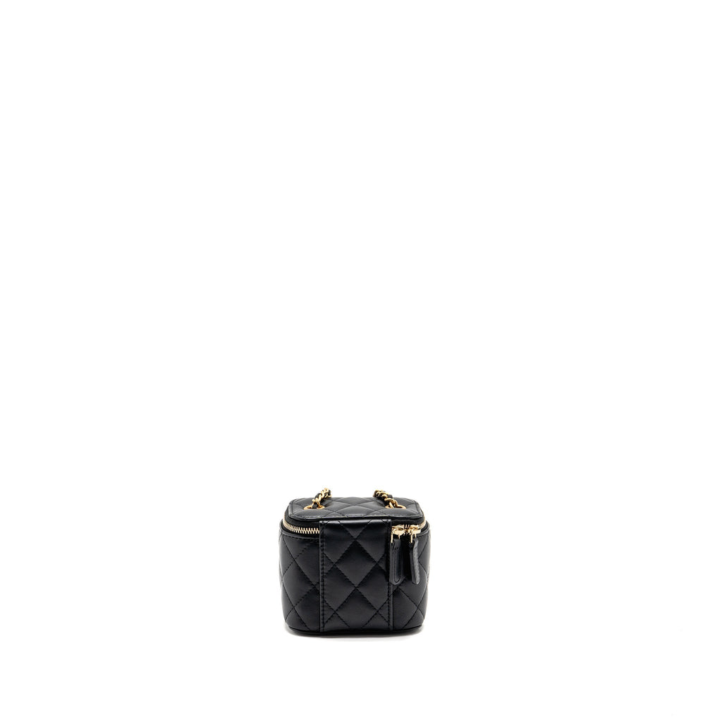CHANEL PEARL CRUSH MINI VANITY WITH CHAIN LAMBSKIN BLACK GHW