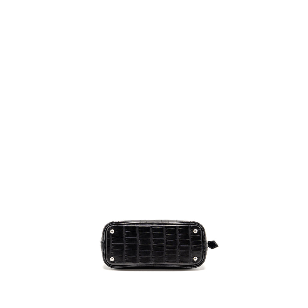 Hermes Mini Bolide Alligator Mississippiensis Mat Black SHW