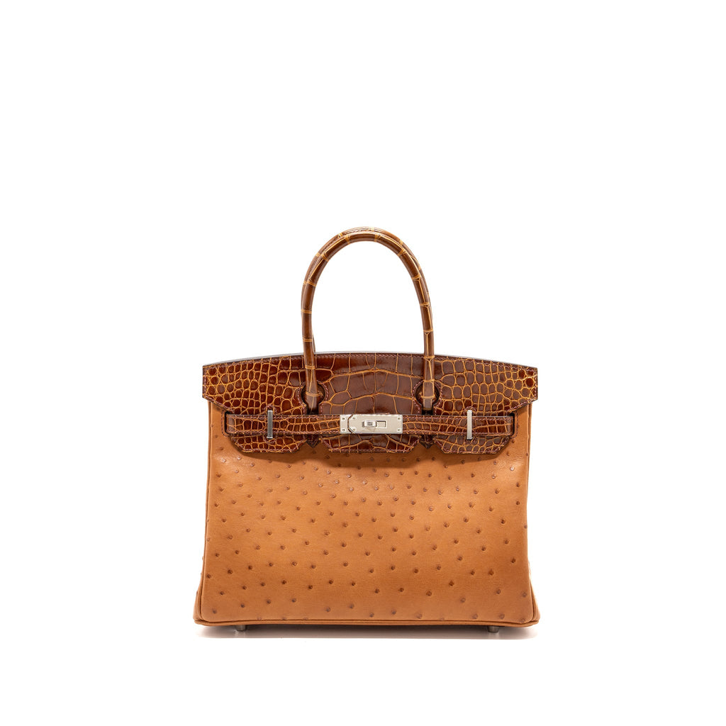 Hermes birkin 30 touch ostrich / alligator mississippiensis shiny cognac / miel SHW