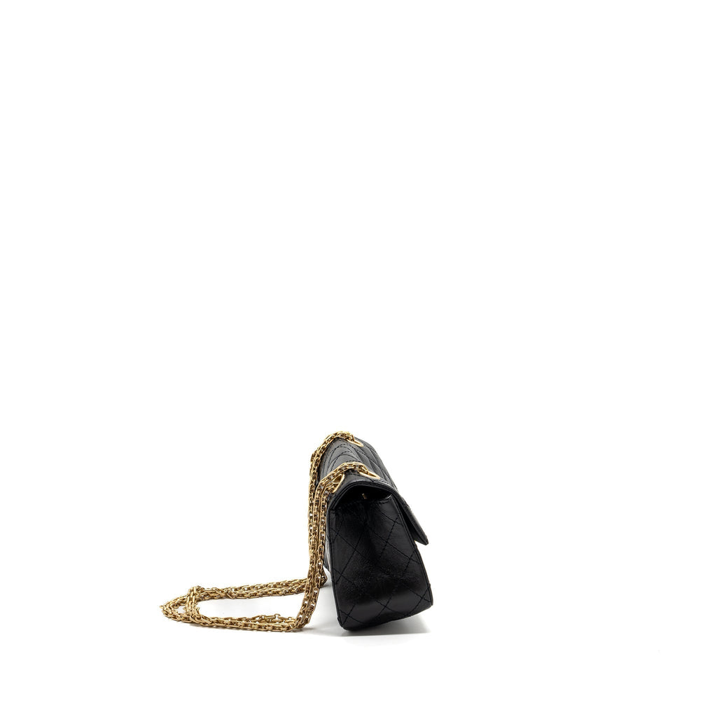 CHANEL MINI 2.55 REISSUE FLAP BAG AGED CALFSKIN BLACK GHW (MICROCHIP)