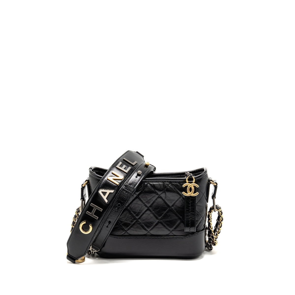 CHANEL SMALL GABRIELLE HOBO BAG WITH TOP HANDLE AGED CALFSKIN BLACK MULTICOLOURED HARDWARE