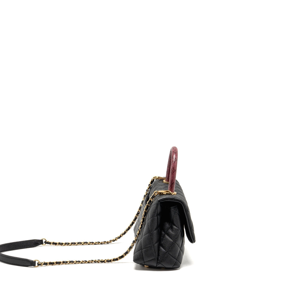 CHANEL SMALL COCO HANDLE WITH PYTHON HANDLE CAVIAR BLACK/BURGUNDY GHW