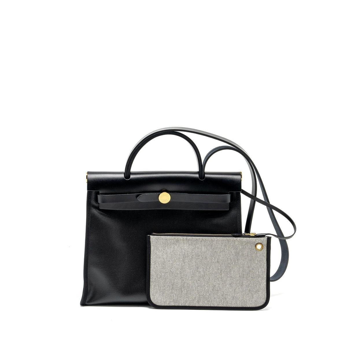 HERMES HERBAG 31 ZIP BAG BERLINE CANVAS/VACHE HUNTER BLACK/ECRU GHW