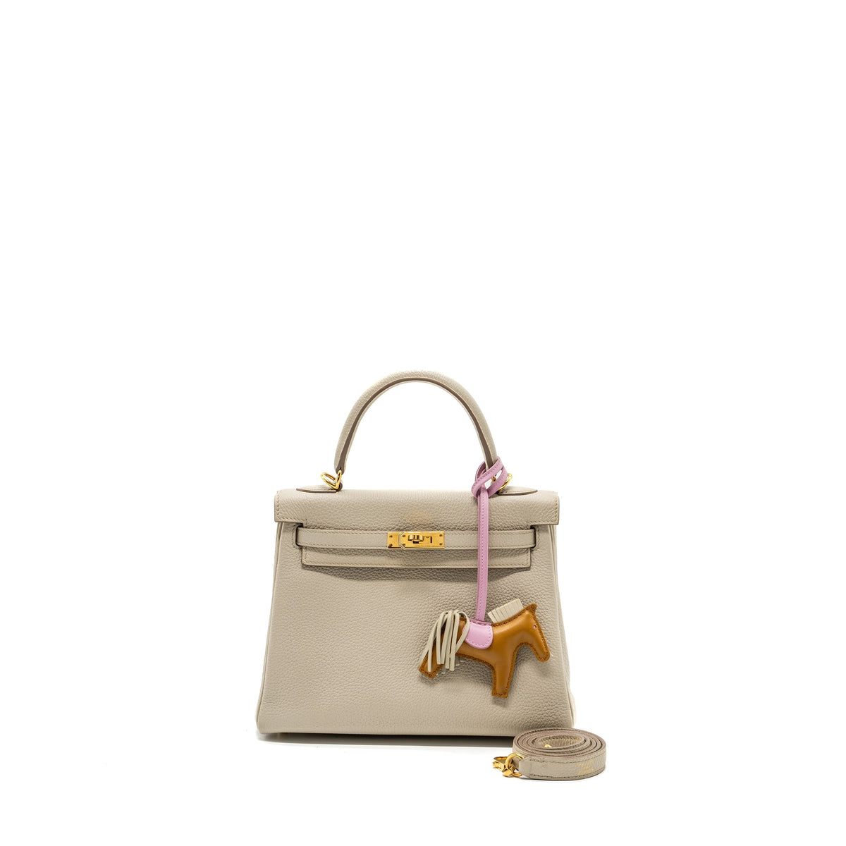 Hermes kelly 25 togo beton GHW with an extra hermes rodeo pm bag charm