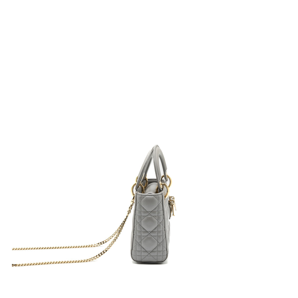 DIOR MINI LADY DIOR LAMBSKIN GREY LGHW