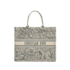 DIOR LARGE BOOK TOTE ECRU AND GREY TOILE DE JOUY EMBROIDERY
