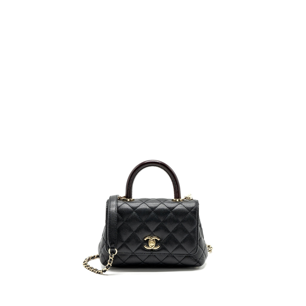 CHANEL COCO HANDLE EXTRA MINI WITH LIZARD EMBOSSED HANDLE CAVIAR BLACK LGHW(MICROCHIP)