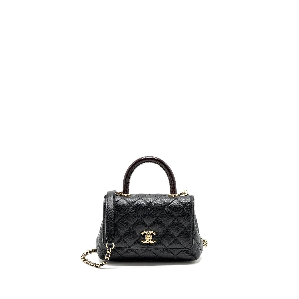 CHANEL COCO HANDLE EXTRA MINI WITH LIZARD EMBOSSED HANDLE CAVIAR BLACK LGHW(MICROCHIP)