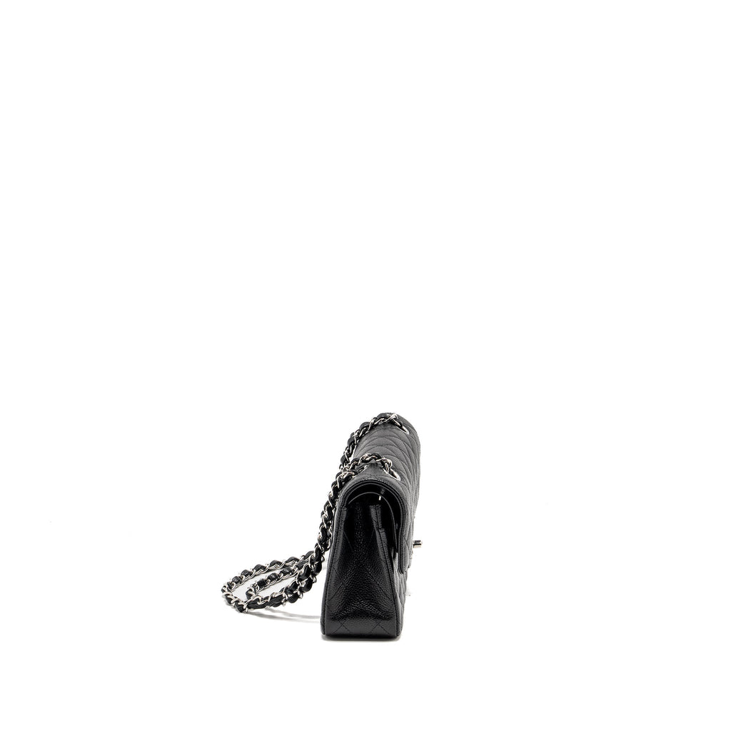 CHANEL SMALL CLASSIC DOUBLE FLAP BAG CAVIAR BLACK SHW (MICROCHIP)