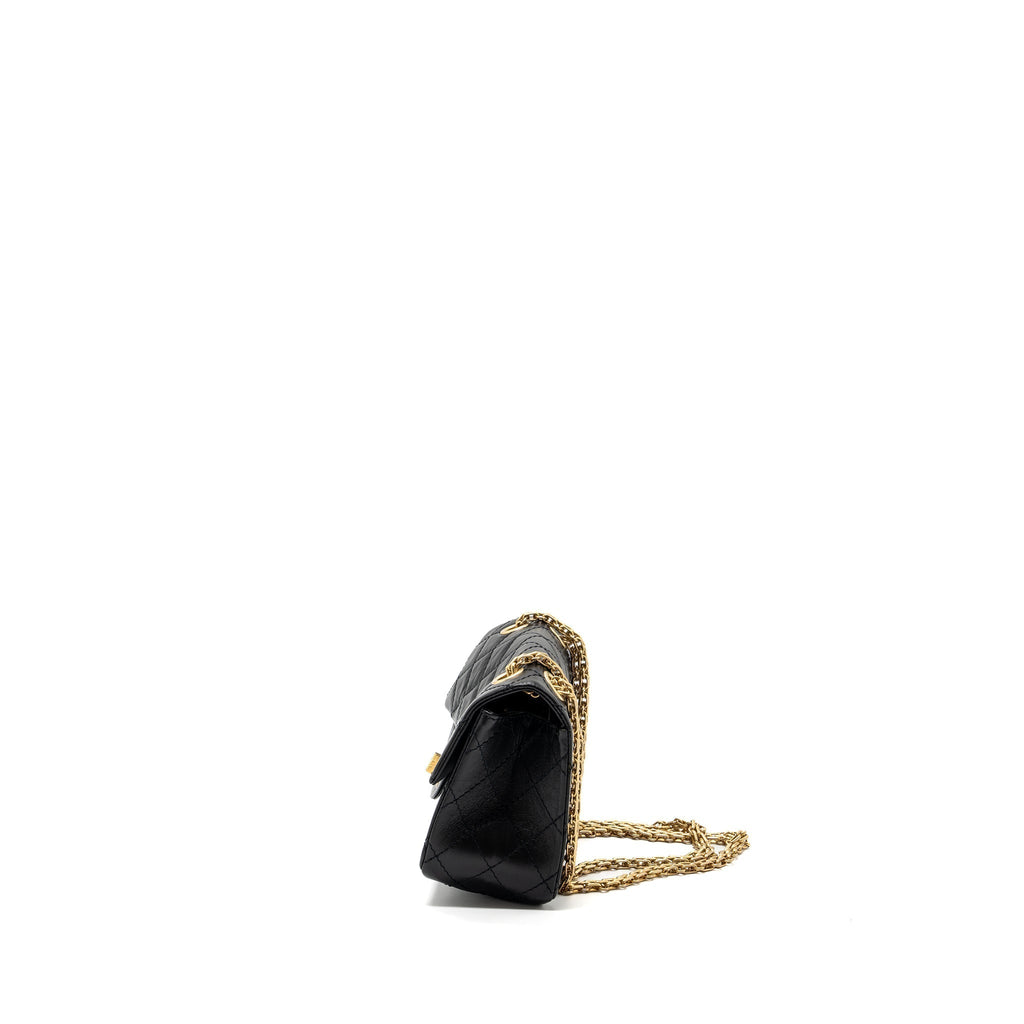 CHANEL MINI 2.55 REISSUE FLAP BAG AGED CALFSKIN BLACK GHW (MICROCHIP)