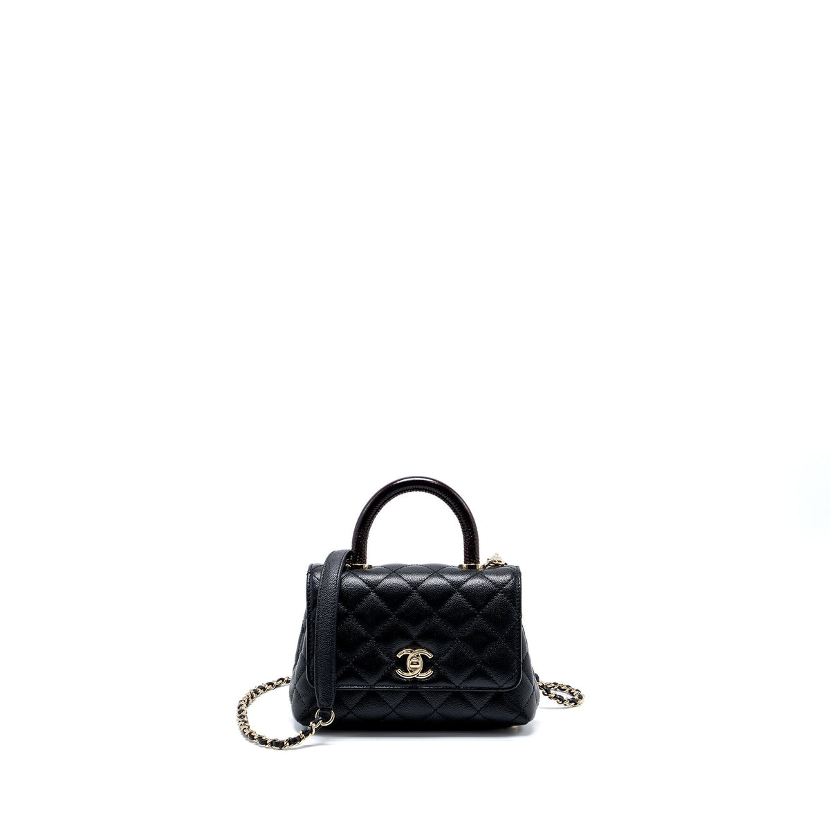 CHANEL MINI COCO HANDLE WITH LIZARD EMBOSSED HANDLE CAVIAR BLACK LGHW (MICROCHIP)