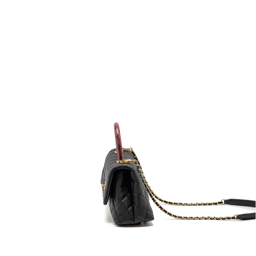 CHANEL SMALL COCO HANDLE WITH PYTHON HANDLE CAVIAR BLACK/BURGUNDY GHW