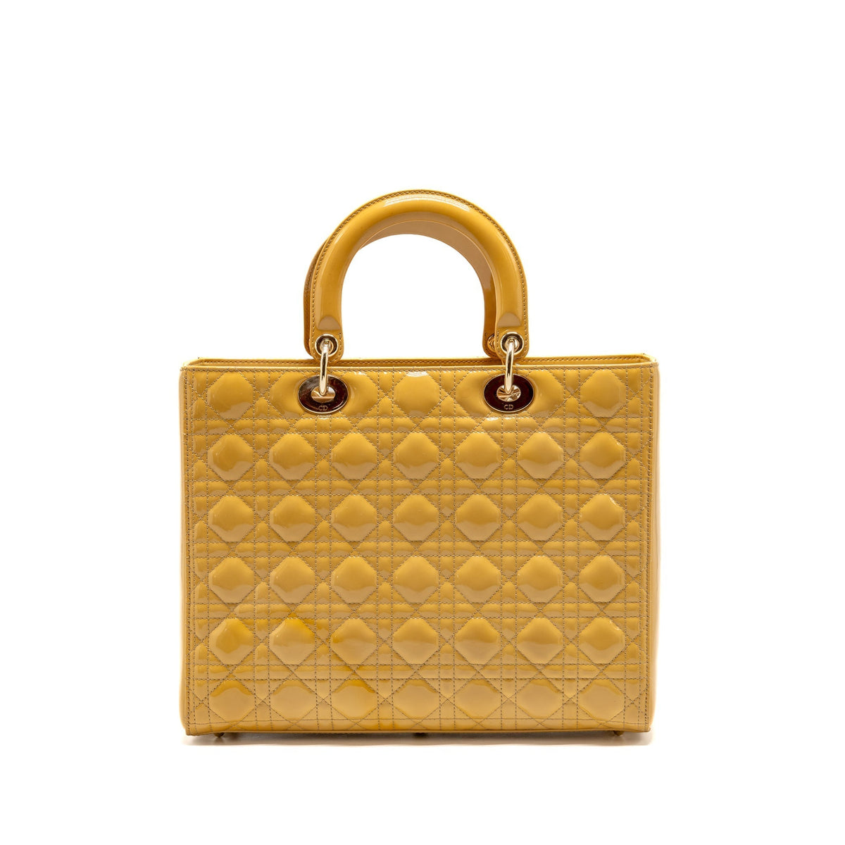 DIOR LARGE LADY DIOR PATENT LEATHER BEIGE LGHW