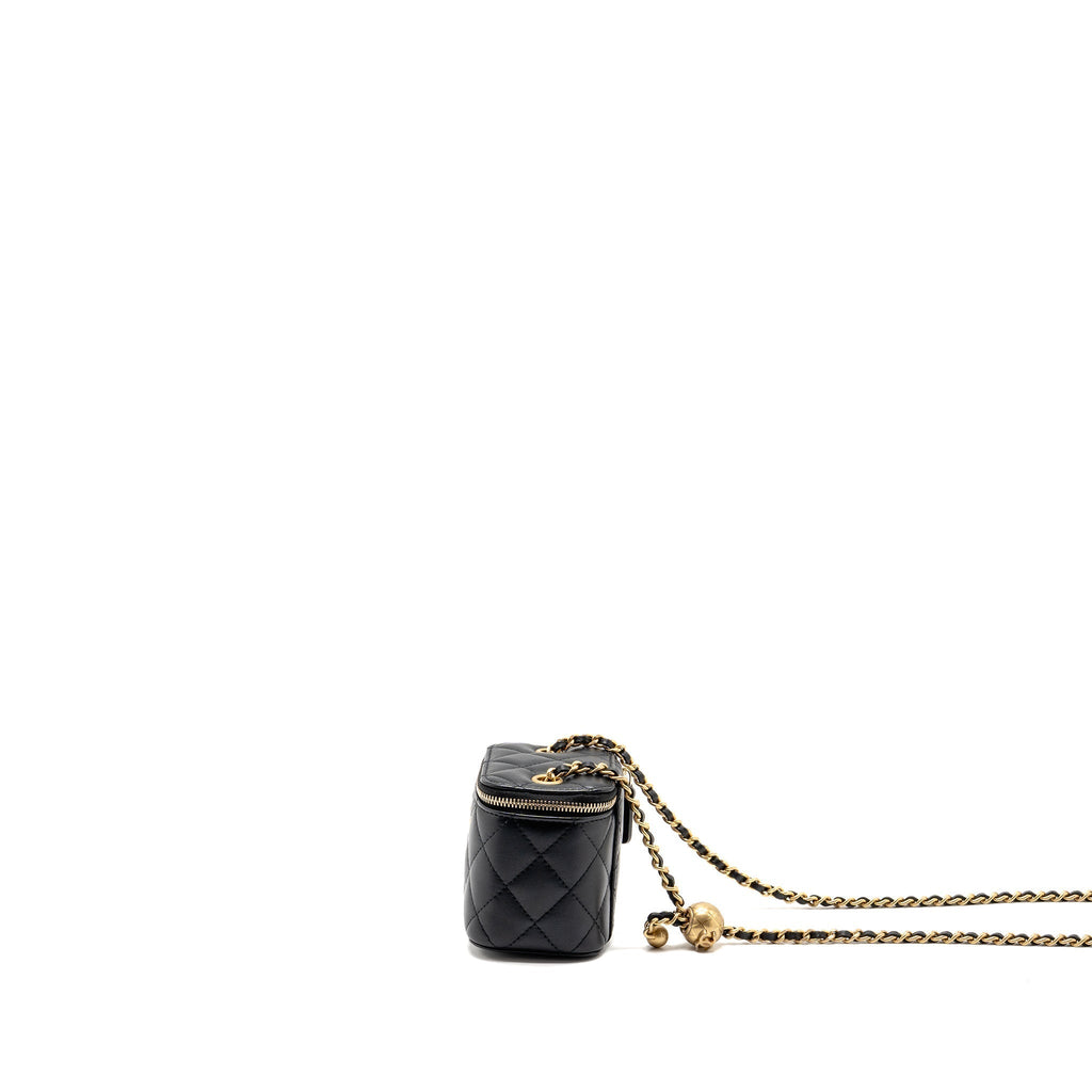 CHANEL PEARL CRUSH MINI VANITY WITH CHAIN LAMBSKIN BLACK GHW