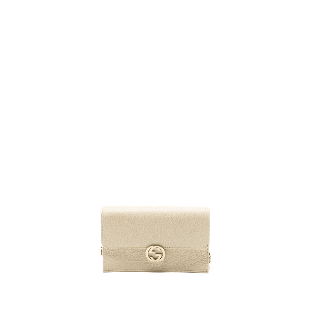 GUCCI INTERLOCKING G CROSSBODY CHAIN BAG WALLET LEATHER WHITE LGHW