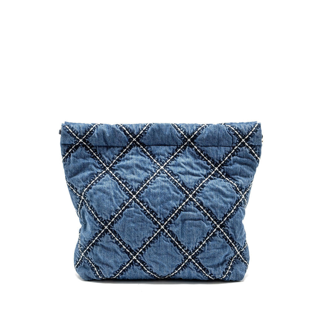 CHANEL SMALL 22 BAG DENIM BLUE/WHITE SHW (MICROCHIP)