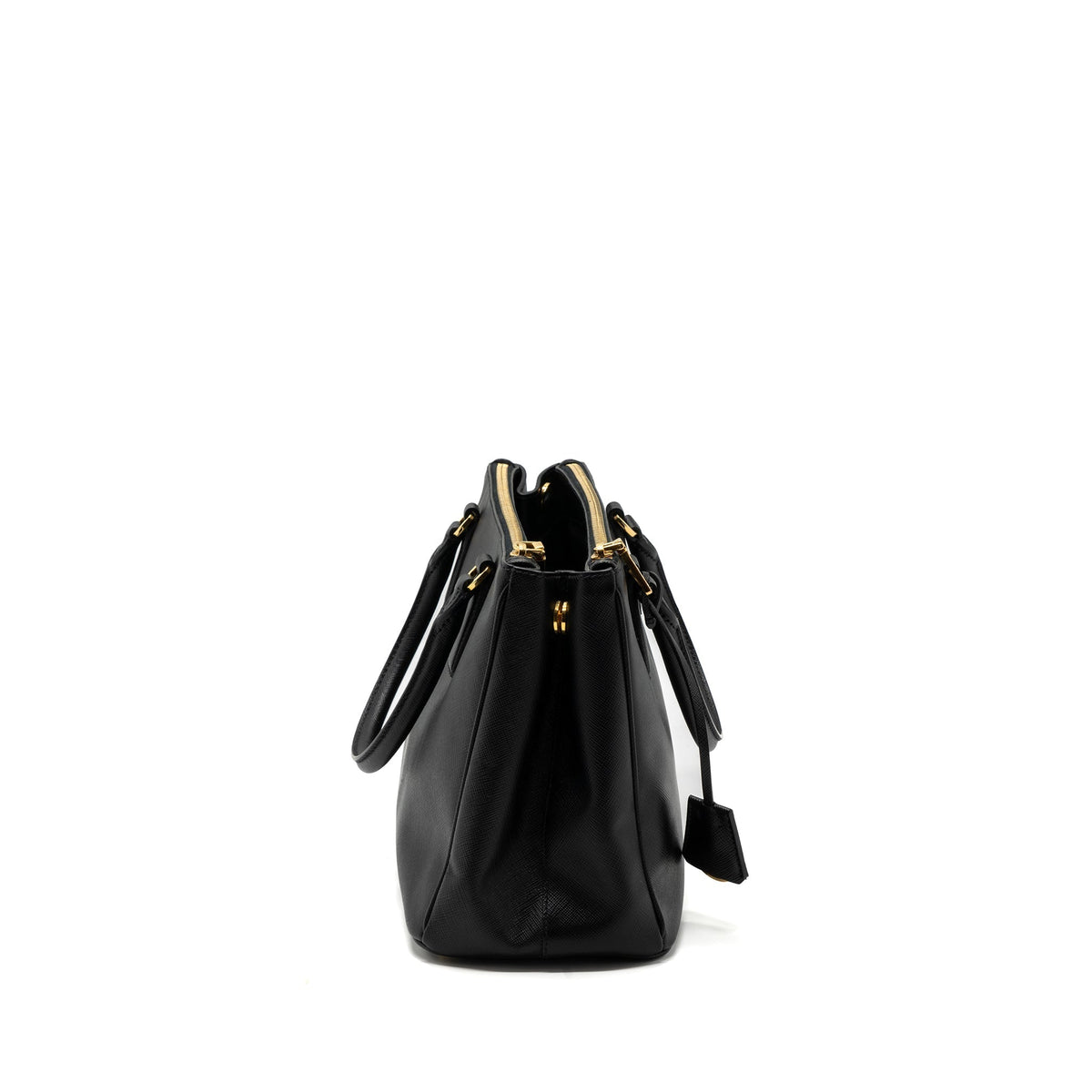 PRADA DOUBLE ZIP TOTE BAG SAFFIANO CALFSKIN BLACK GHW