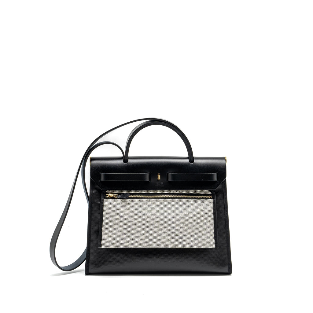 HERMES HERBAG 31 ZIP BAG BERLINE CANVAS/VACHE HUNTER BLACK/ECRU GHW