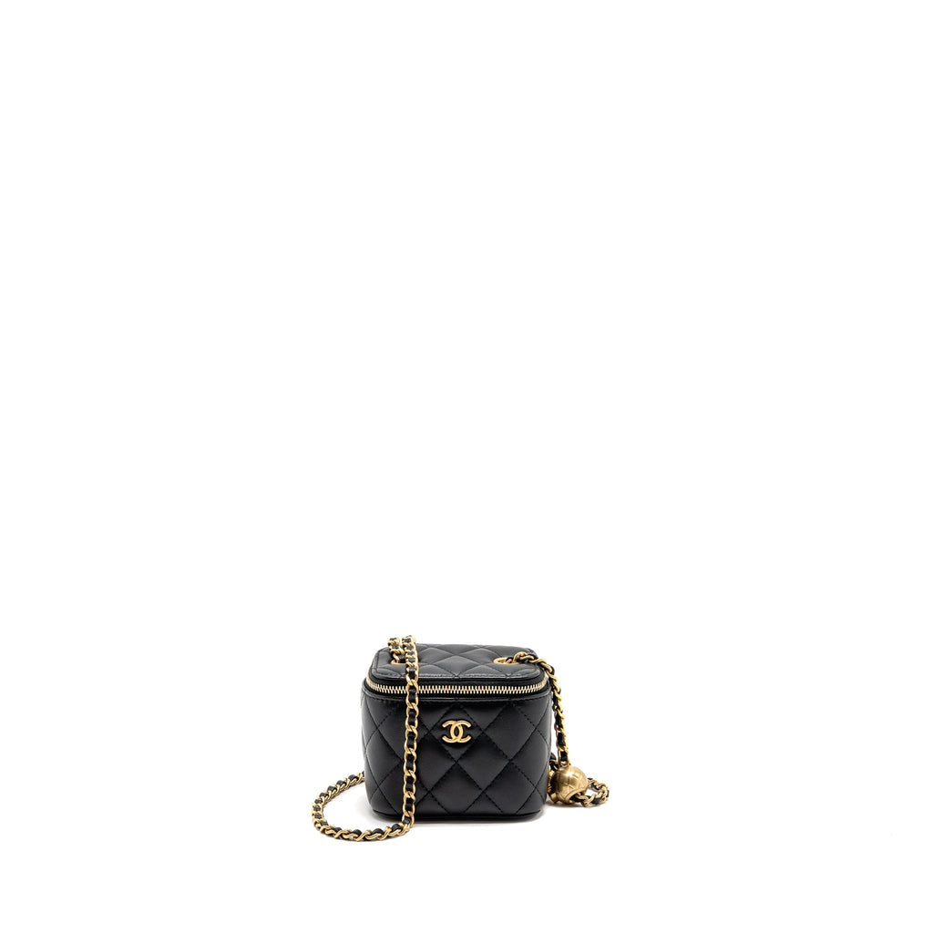 CHANEL PEARL CRUSH MINI VANITY WITH CHAIN LAMBSKIN BLACK GHW
