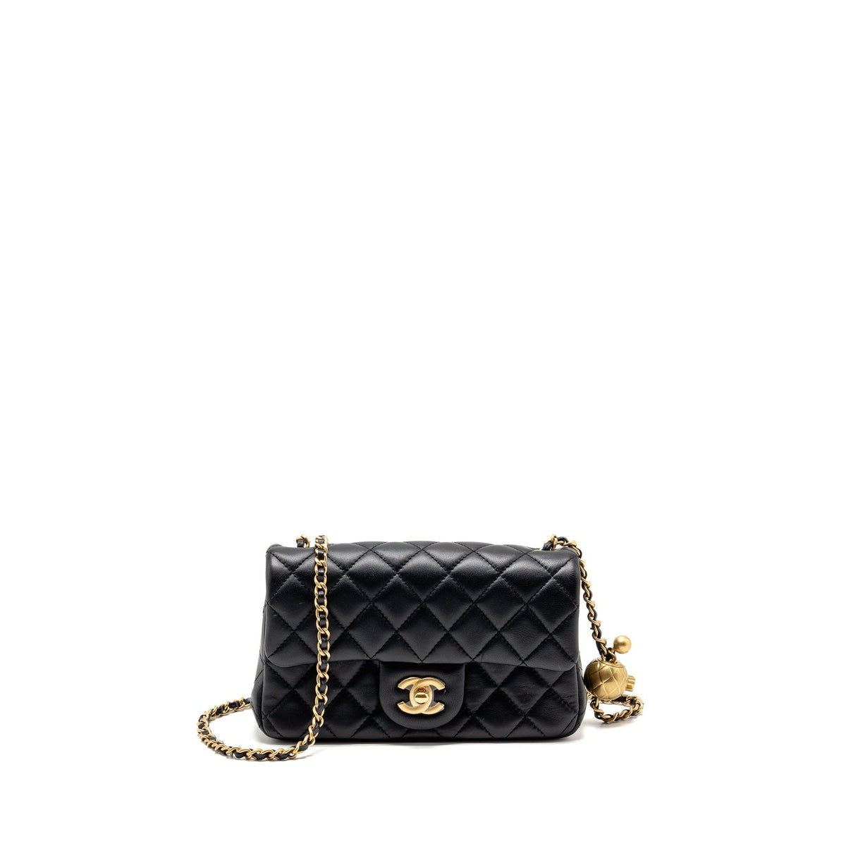CHANEL PEARL CRUSH MINI RECTANGULAR FLAP BAG LAMBSKIN BLACK GHW (MICROCHIP)
