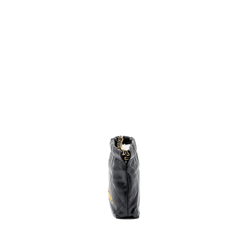 CHANEL MINI 22 BAG SHINY CALFSKIN BLACK GHW (MICROCHIP)