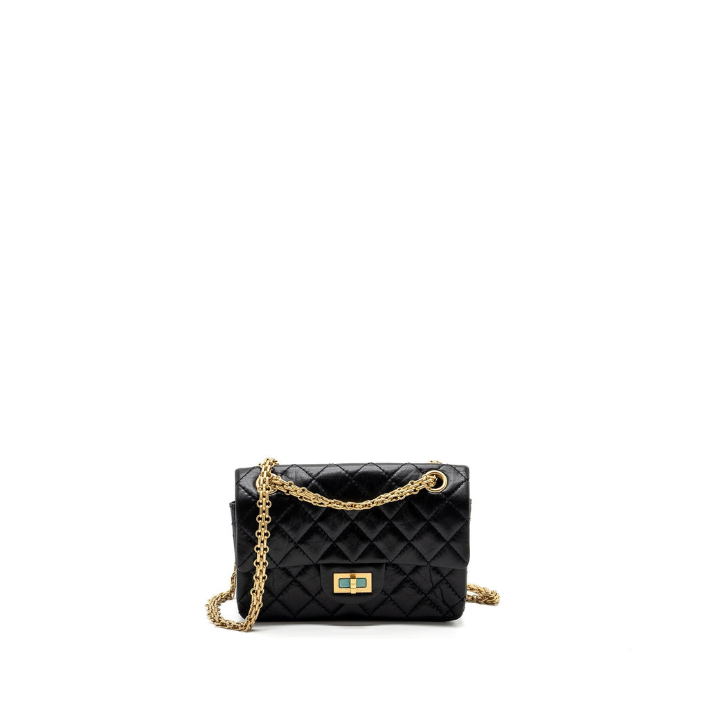 CHANEL MINI 2.55 REISSUE FLAP BAG AGED CALFSKIN BLACK GHW (MICROCHIP)