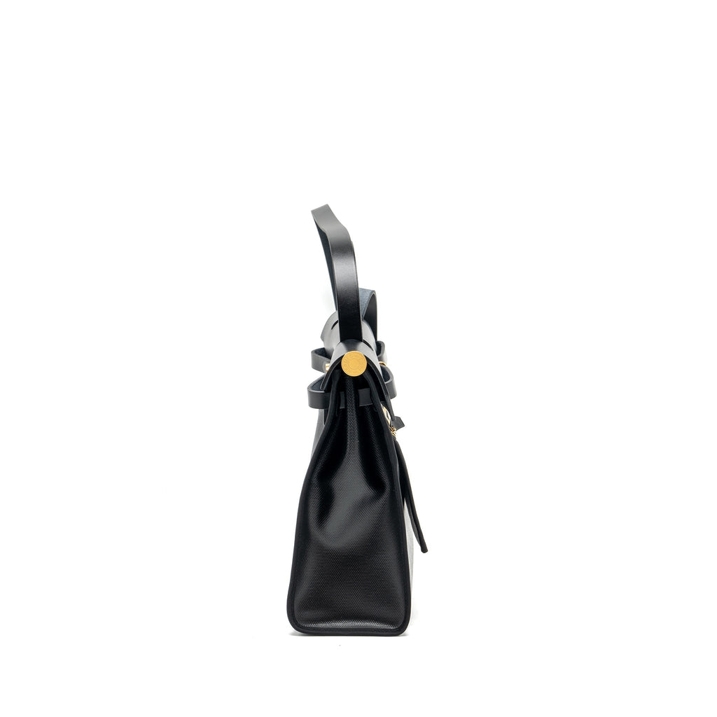 HERMES HERBAG 31 ZIP BAG BERLINE CANVAS/VACHE HUNTER BLACK/ECRU GHW