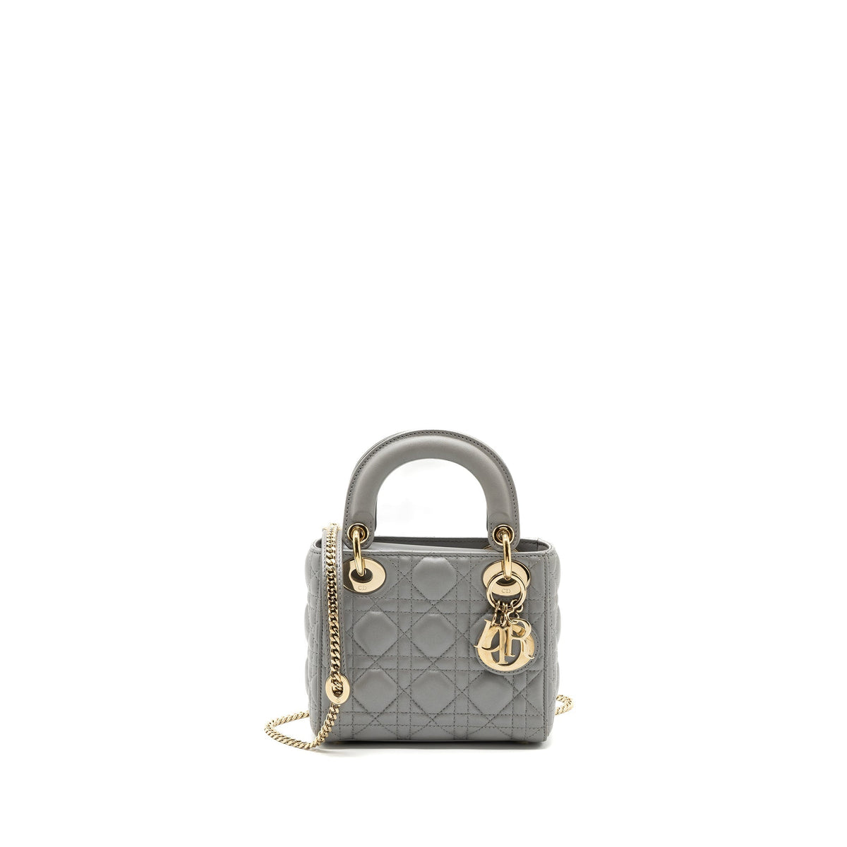 DIOR MINI LADY DIOR LAMBSKIN GREY LGHW
