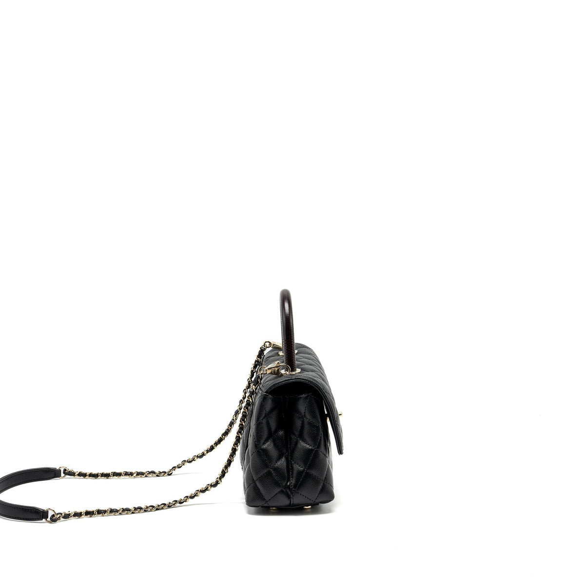 CHANEL SMALL COCO HANDLE WITH LIZARD EMBOSSED HANDLE CAVIAR BLACK LGHW (MICROCHIP)