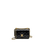 CHANEL 24C GOLD CRUSH MINI FLAP BAG CALFSKIN BLACK GHW (MICROCHIP)