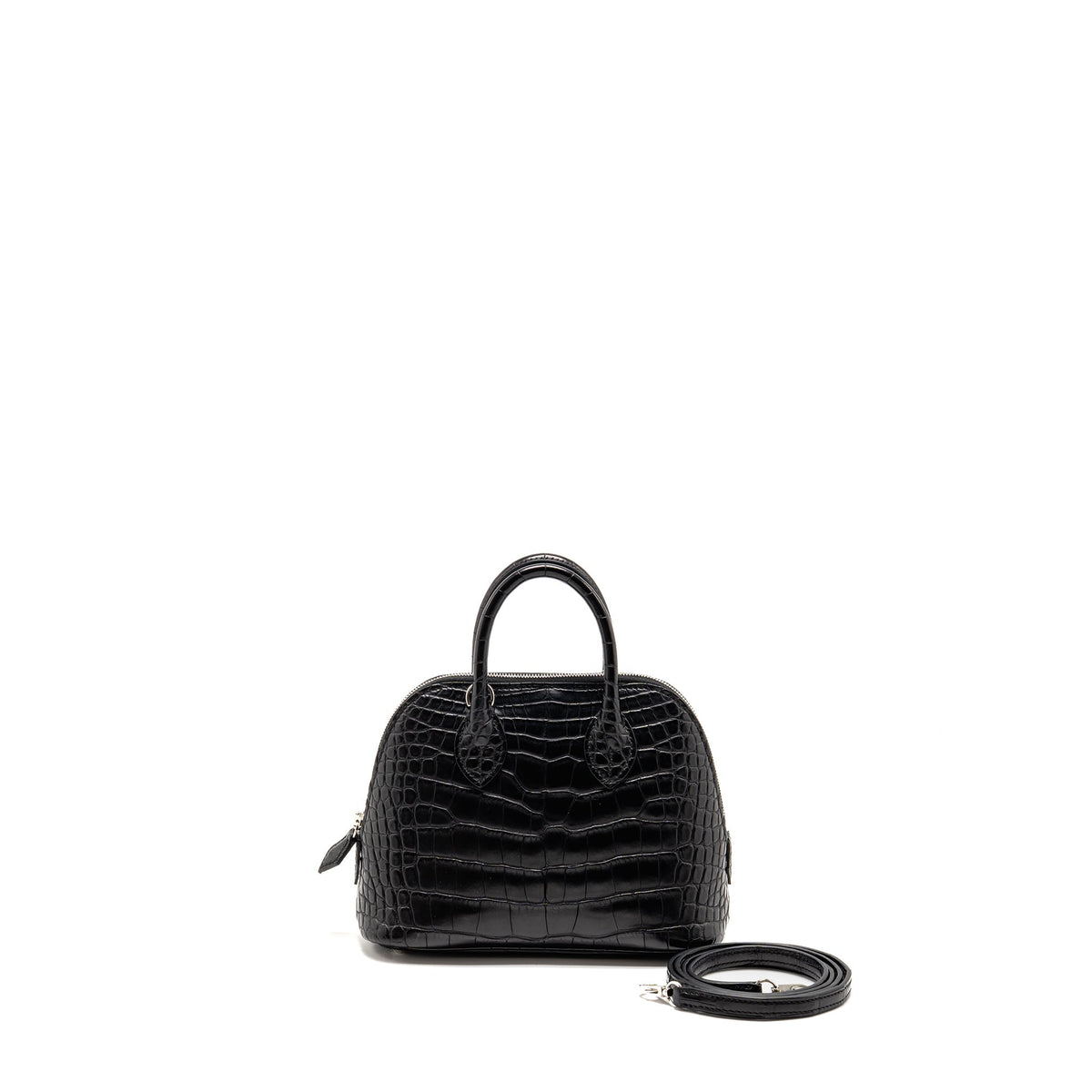 Hermes Mini Bolide Alligator Mississippiensis Mat Black SHW