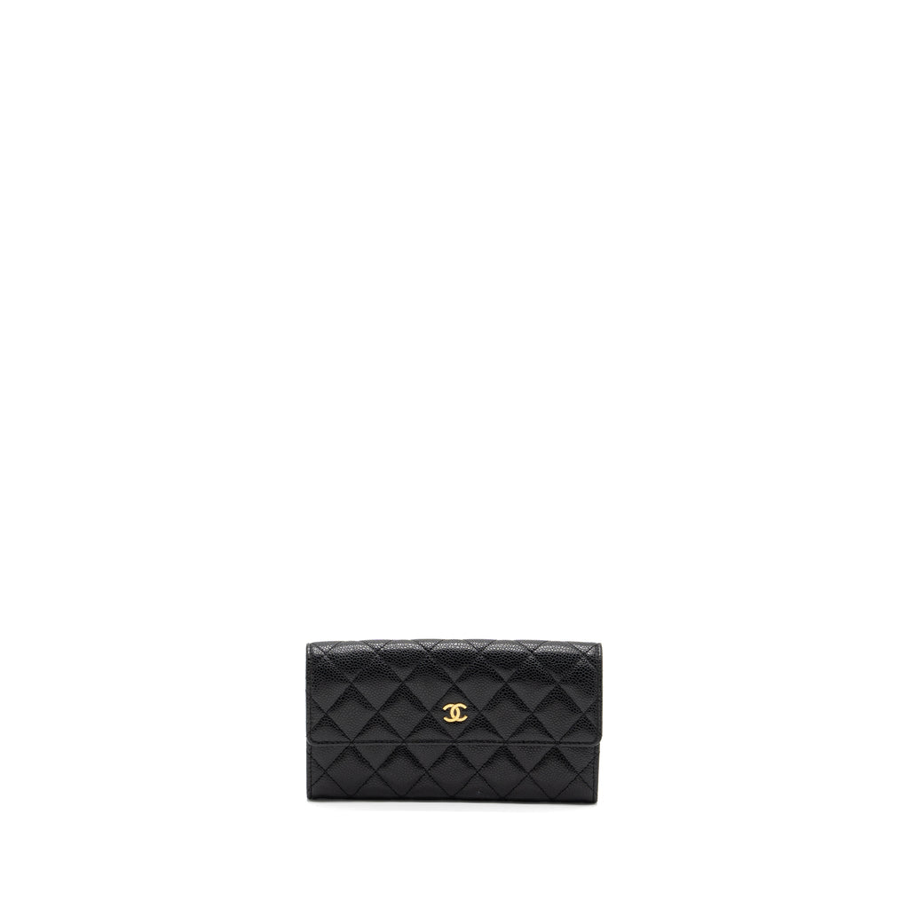 CHANEL FLAP LONG WALLET CAVIAR BLACK GHW