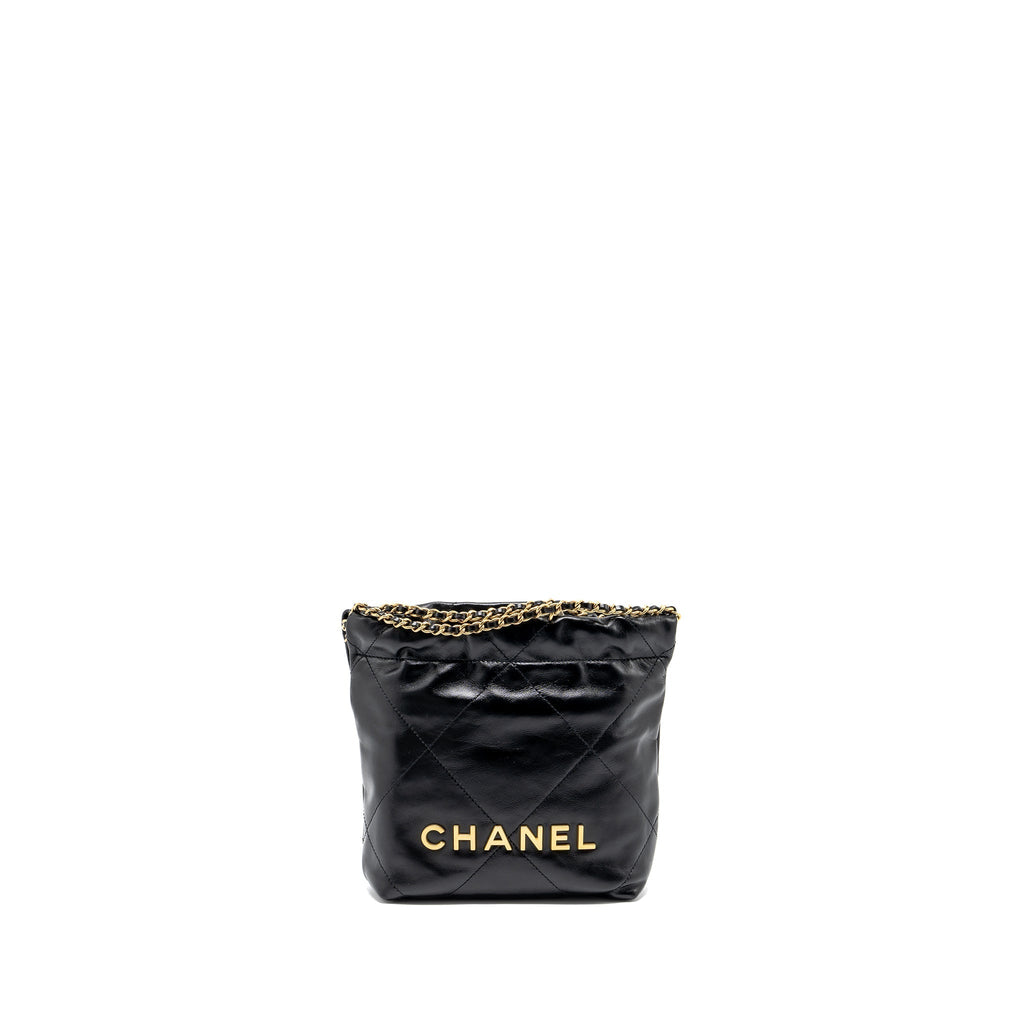 CHANEL MINI 22 BAG SHINY CALFSKIN BLACK GHW (MICROCHIP)