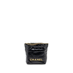 CHANEL MINI 22 BAG SHINY CALFSKIN BLACK GHW (MICROCHIP)