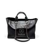 CHANEL DEAUVILLE STUDDED TOTE BAG CAVIAR BLACK SHW