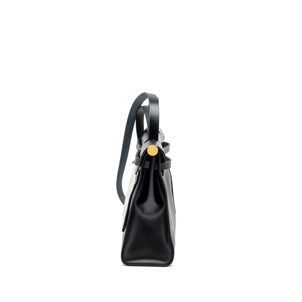 HERMES HERBAG 31 ZIP BAG BERLINE CANVAS/VACHE HUNTER BLACK/ECRU GHW