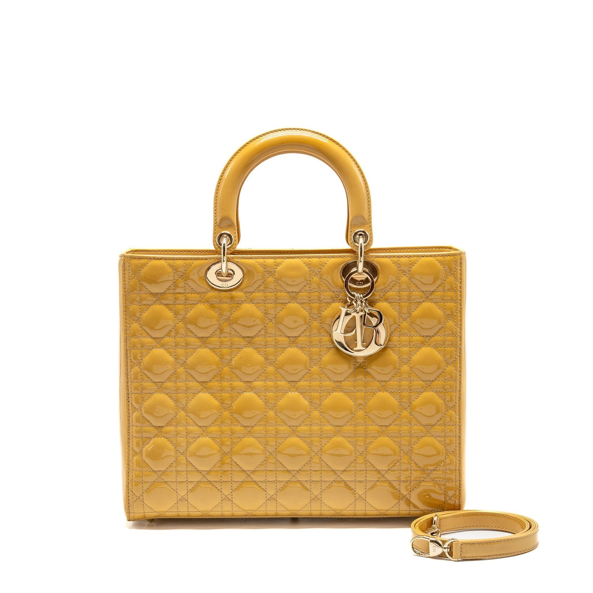 DIOR LARGE LADY DIOR PATENT LEATHER BEIGE LGHW