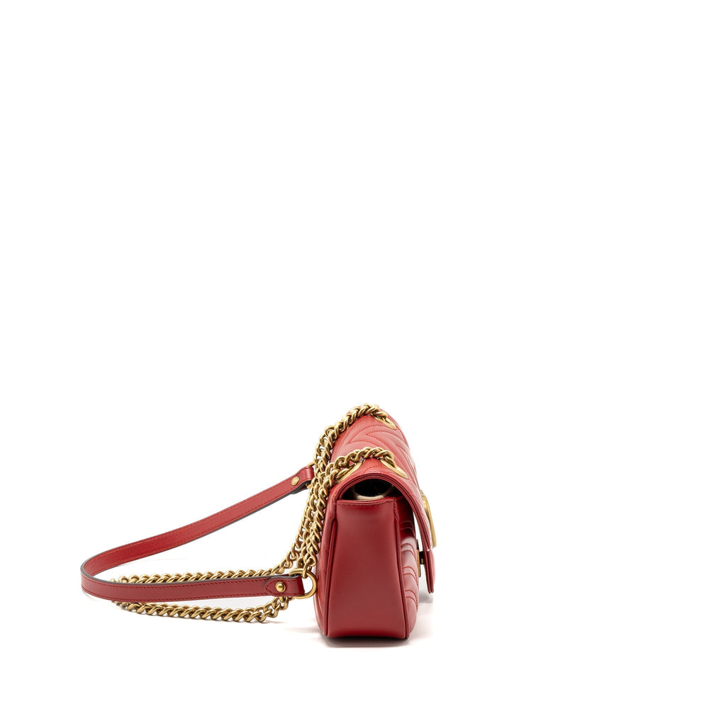 GUCCI MINI GG MARMONT MATELASSE CALFSKIN RED GHW